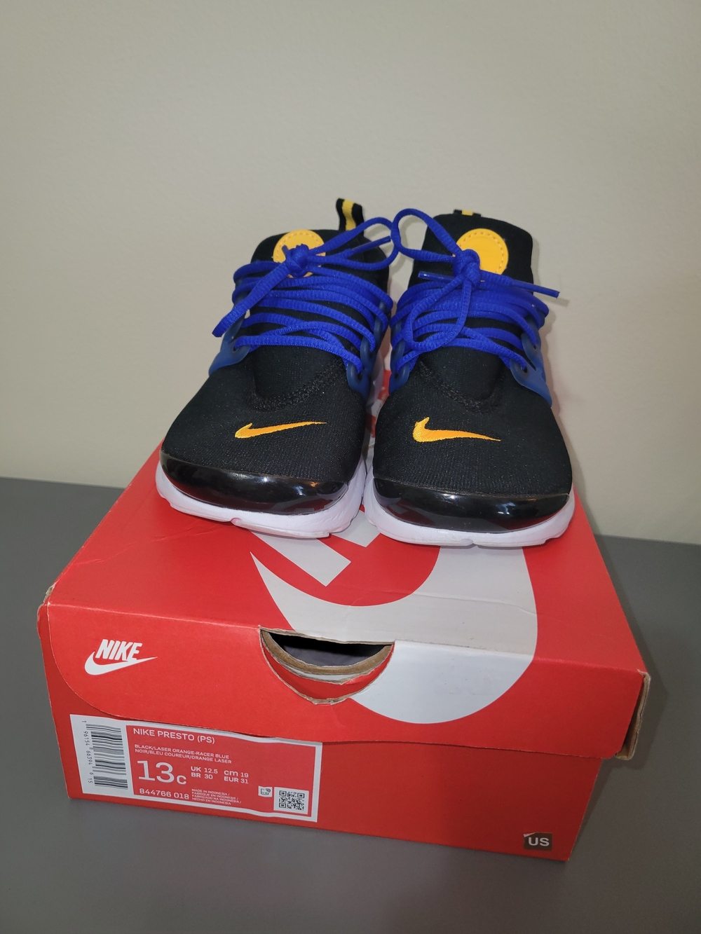 Nike Kids' Black & Royal Blue Presto Shoes with Yellow Accents